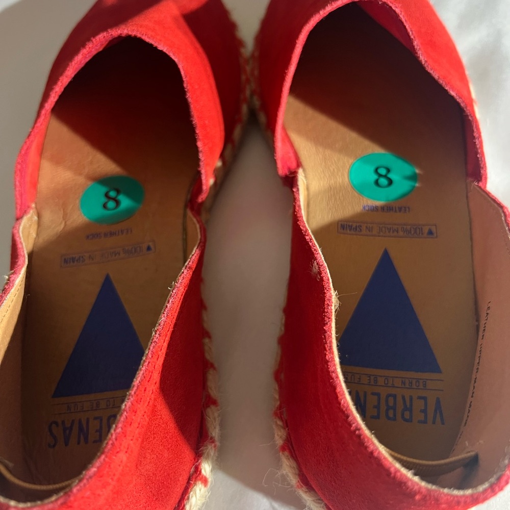 Verbenas Espadrille Shoes Womens Size 8 Red Suede Slip On Flats made in Spain - Picture 9 of 10